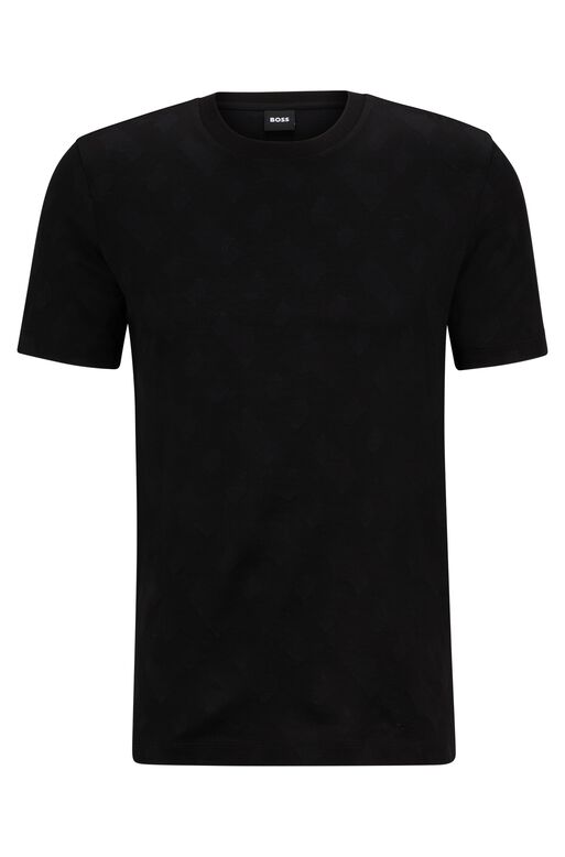 Mercerised-cotton regular-fit T-shirt with monogram jacquard, , hi-res