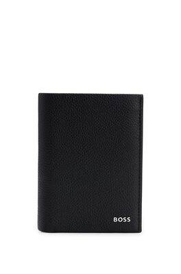 Logo-lettering card holder in grained leather