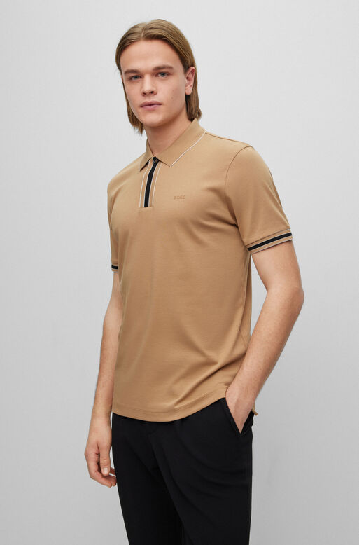 Interlock-cotton polo shirt with contrast tipping, , hi-res