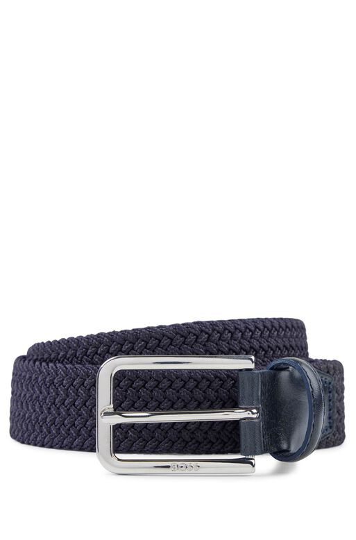 Woven belt with leather facings, , hi-res
