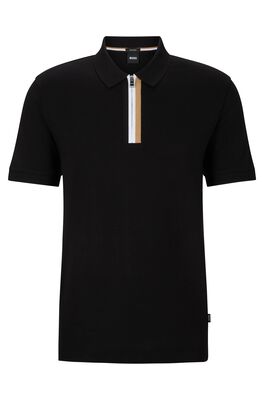 Mercerised-cotton polo shirt with flat-knit stripe placket