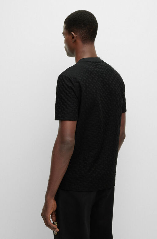 Monogram-pattern T-shirt in cotton jacquard, , hi-res