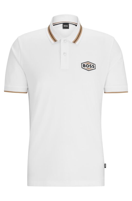 Logo-badge polo shirt in mercerised cotton, , hi-res