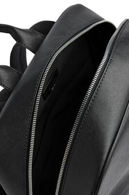 Structured-leather backpack with silver-tone logo , , hi-res