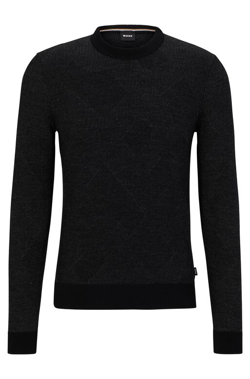 Virgin-wool sweater with two-tone monogram jacquard, , hi-res