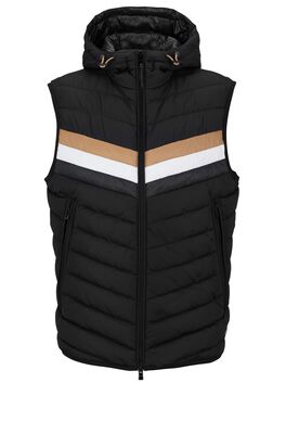 Water-repellent hooded gilet with signature stripe