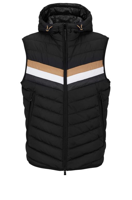Water-repellent hooded gilet with signature stripe, , hi-res
