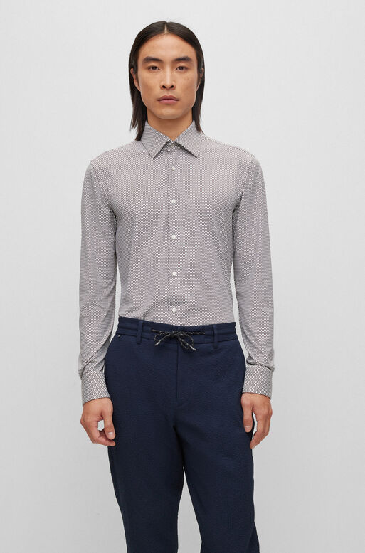 Slim-fit shirt in printed performance-stretch jersey, , hi-res