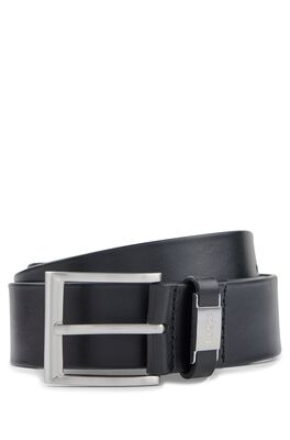 Italian-leather belt with branded metal trim
