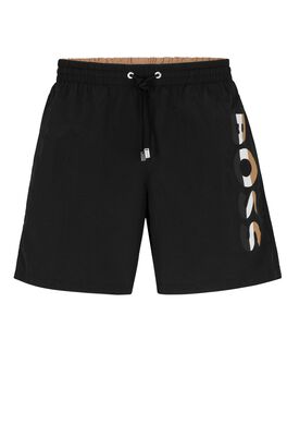 Recycled-material swim shorts with signature-stripe logo