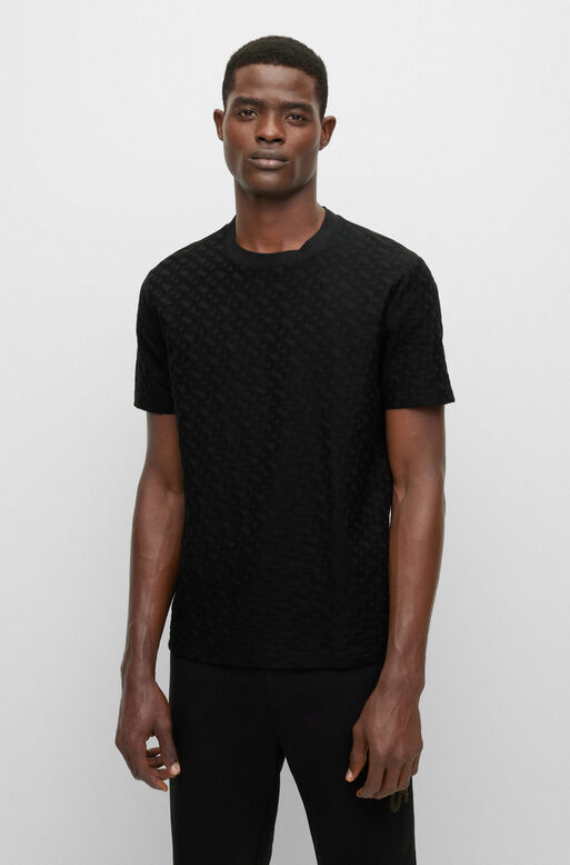 Monogram-pattern T-shirt in cotton jacquard, , hi-res