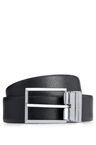 Italian-leather reversible belt with plaque and pin buckles