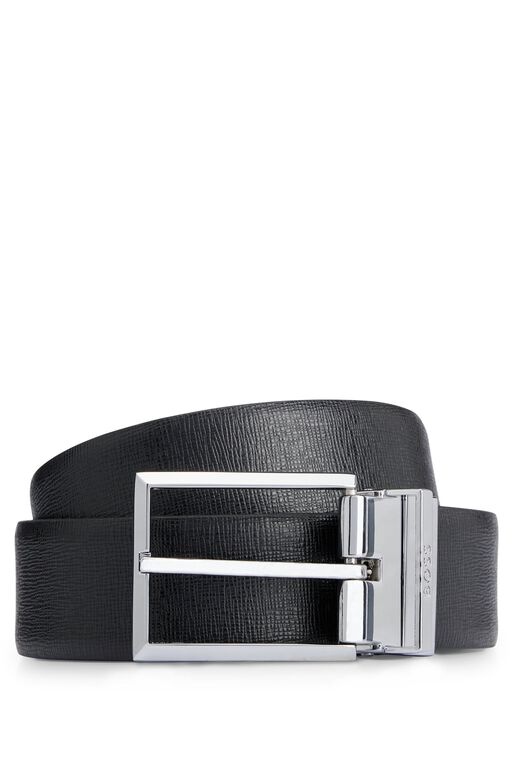 Italian-leather reversible belt with plaque and pin buckles, , hi-res