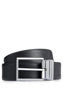 Italian-leather reversible belt with plaque and pin buckles,