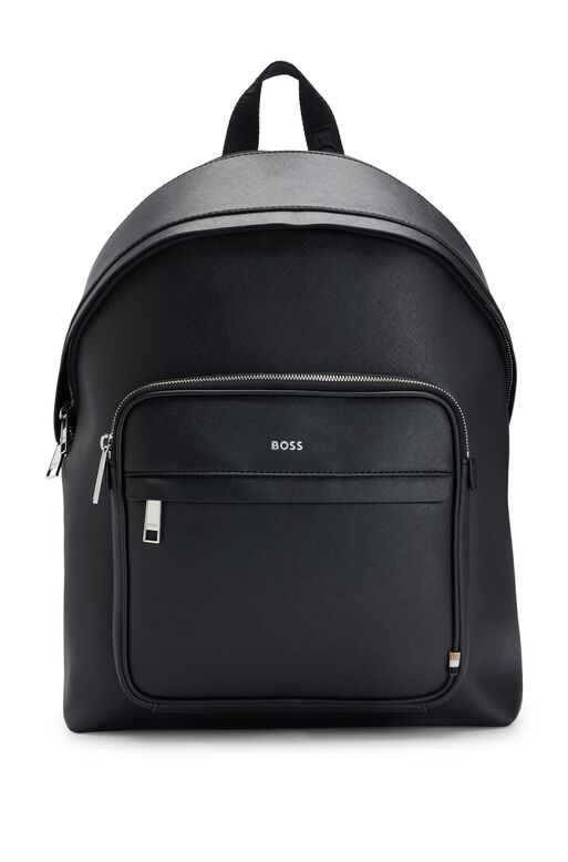Bonded-leather backpack with branded polished hardware, , hi-res