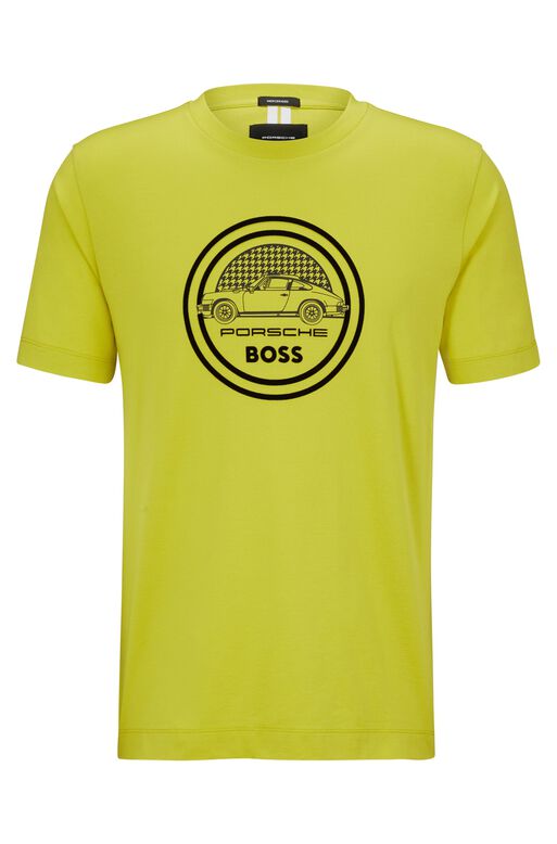 Porsche x BOSS mercerised-cotton T-shirt with flock-print logo, , hi-res
