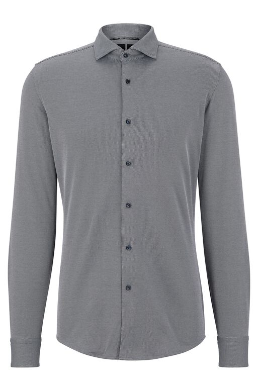 Slim-fit shirt in structured performance-stretch jersey, , hi-res