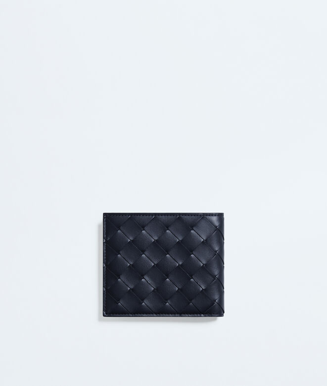 Bi-fold wallet in colour block Intrecciato calf leather., , hi-res