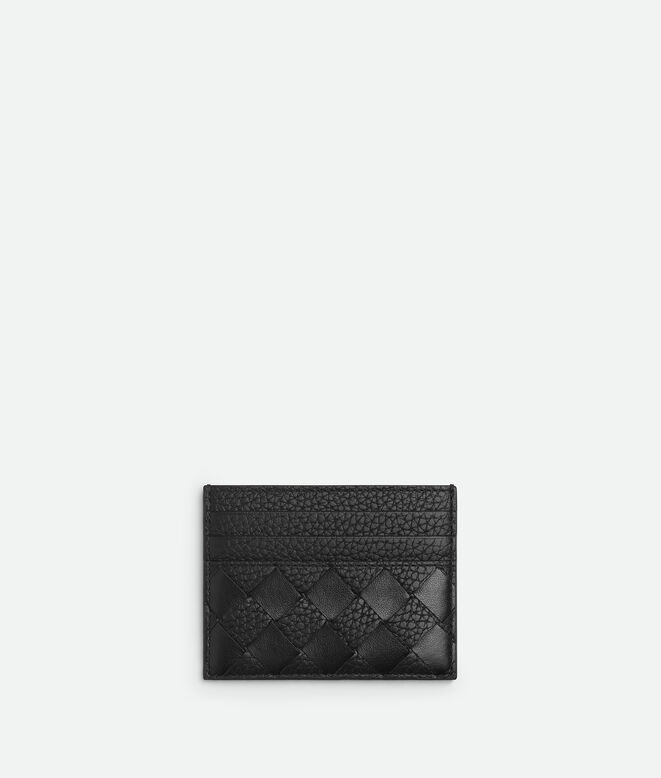 Credit card case in contrasted Intrecciato smooth and grainy calf leather., , hi-res