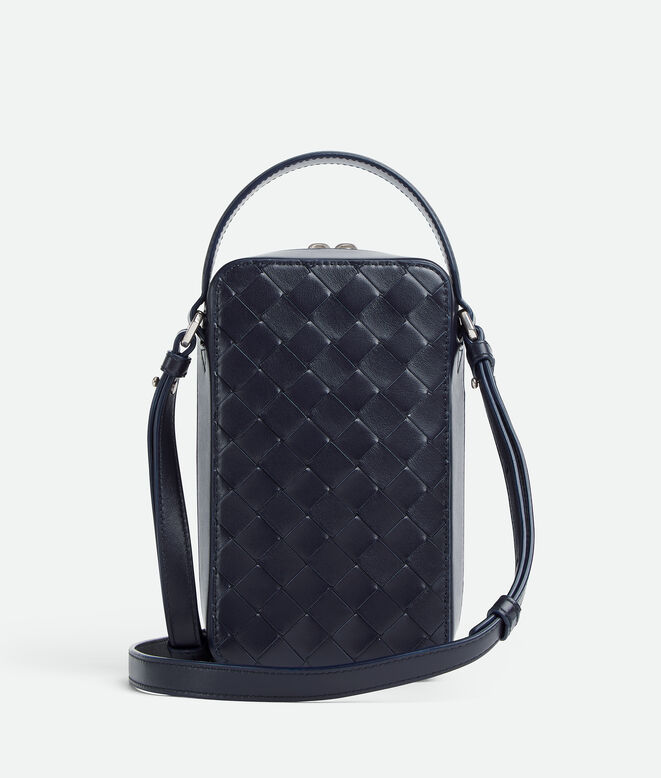 Phone pouch in Intrecciato calf leather with handle and adjustable cross-body strap., , hi-res