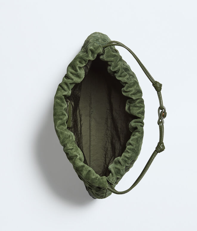 Dustbag in Intrecciato suede and nappa leather with drawstring closure and loop attachment for shoulder carry., , hi-res