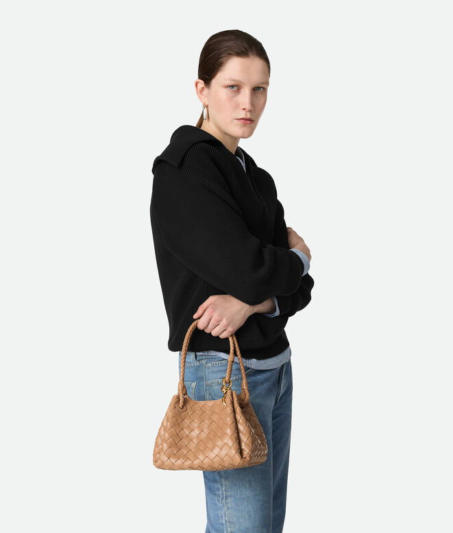 Shoulder bag in supple Intrecciato leather with signature knot detail and detachable cross-body strap., , hi-res