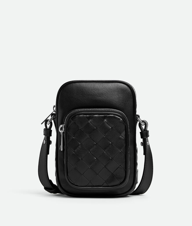 Cross-body bag in smooth leather with Intrecciato pocket, featuring an adjustable and detachable strap., , hi-res