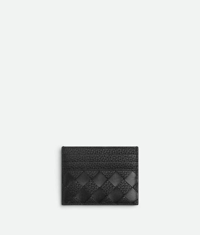 Credit card case in contrasted Intrecciato smooth and grainy calf leather., , hi-res