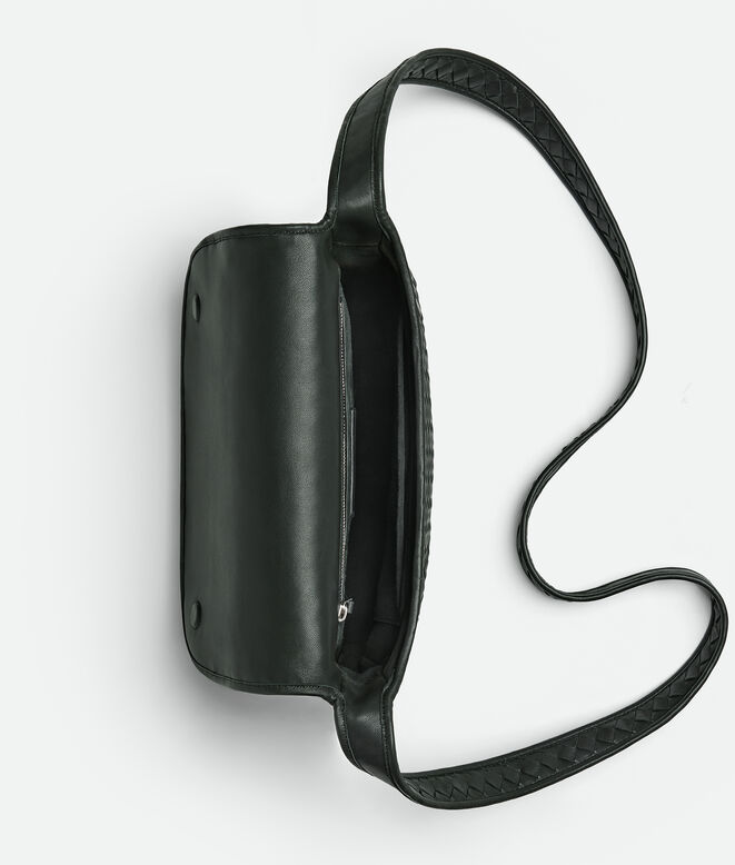 Cross-body messenger bag with flap in Intrecciato nappa fluffy., , hi-res