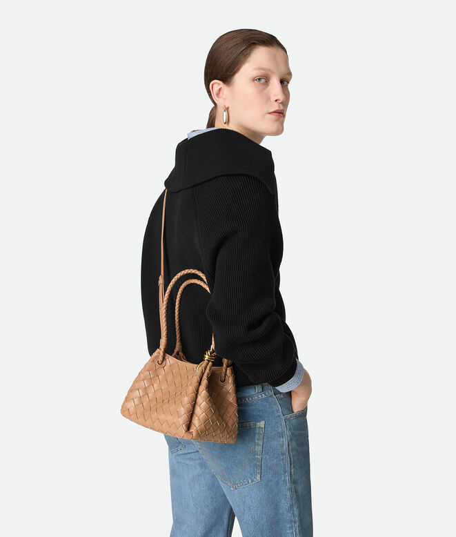 Shoulder bag in supple Intrecciato leather with signature knot detail and detachable cross-body strap., , hi-res