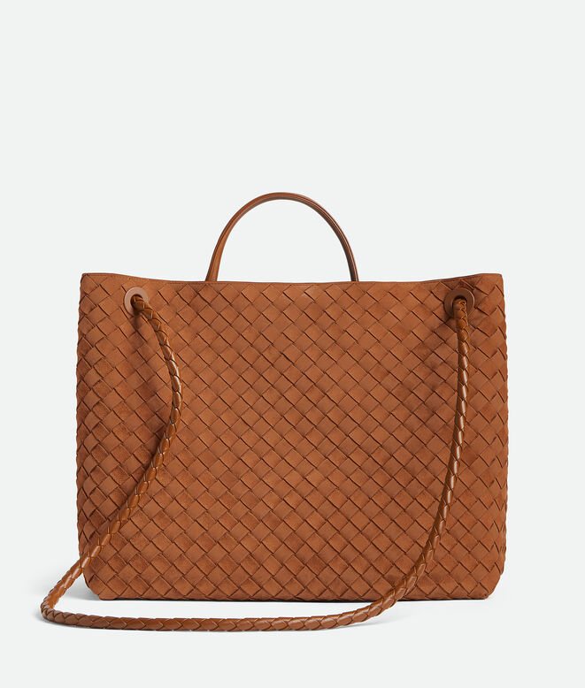 Top handle bag in Intrecciato suede with signature knot detail and sliding cross-body strap., , hi-res