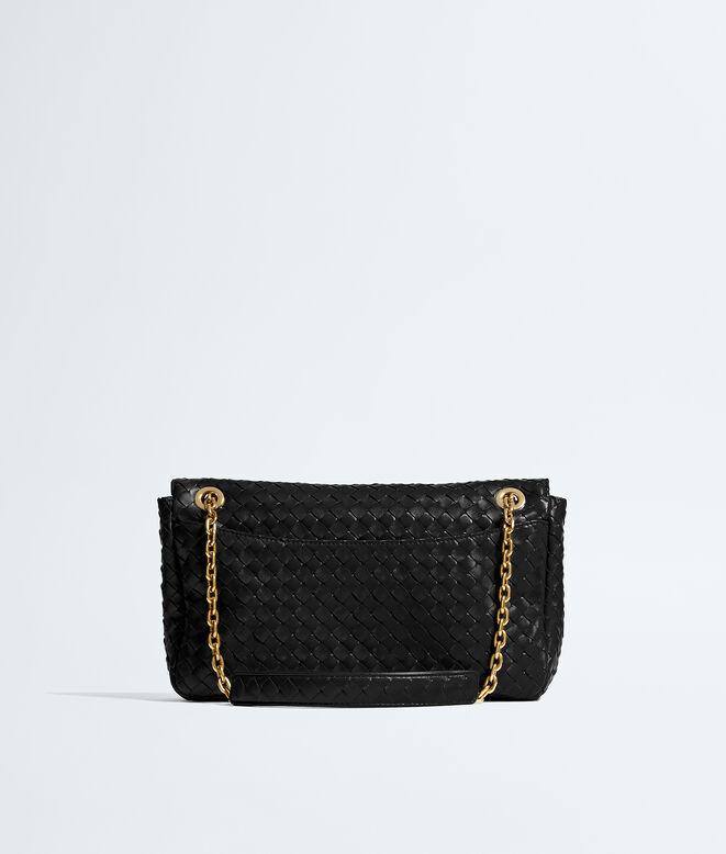 Shoulder bag in Intrecciato leather with malleable memory flap, sculptural knot closure and sliding cross-body chain, featuring a leather shoulder pad., , hi-res