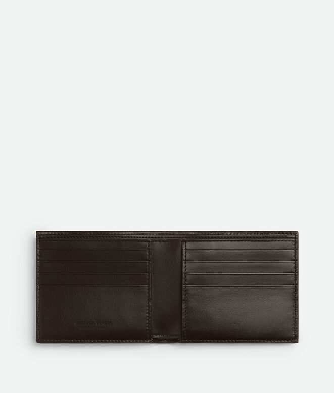 Bi-fold wallet in grained Intrecciato calf leather., , hi-res