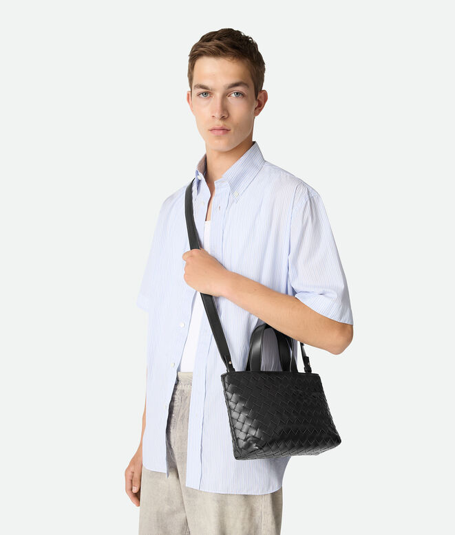 Zipped tote bag in Intrecciato leather with adjustable and detachable cross-body strap., , hi-res