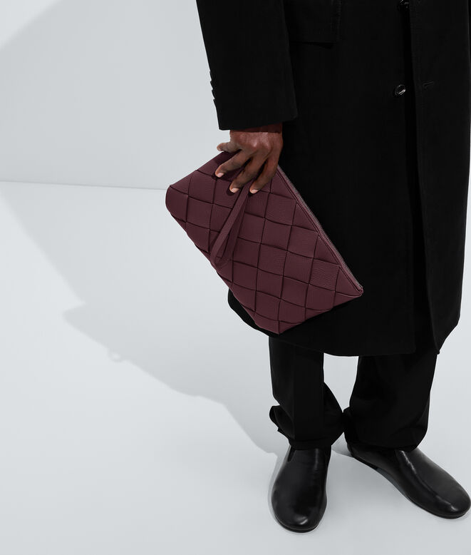 Large wristlet pouch in grained Intreccio leather., , hi-res