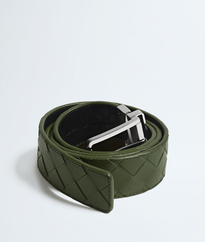 Reversible belt in Intrecciato calf leather with metal buckle., , hi-res