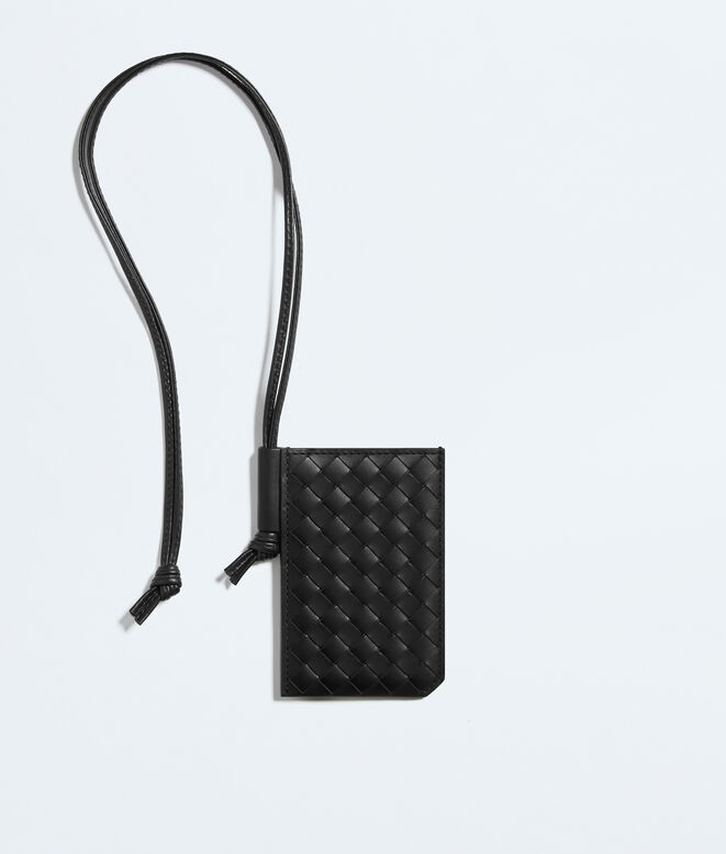 Badge holder in Intrecciato piccolo calf leather with contrasted interior., , hi-res