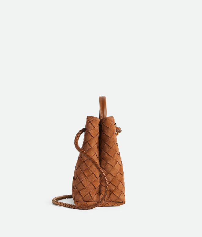 Top handle bag in Intrecciato suede with signature knot detail and sliding cross-body strap., , hi-res