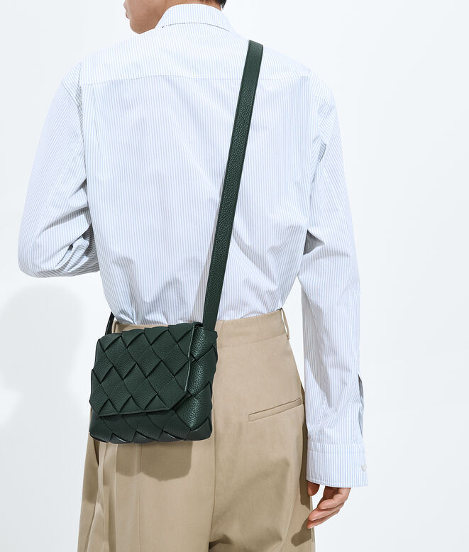 Cross-body bag in grained Intreccio leather., , hi-res