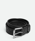 Belt in Intrecciato calf leather with metal buckle.