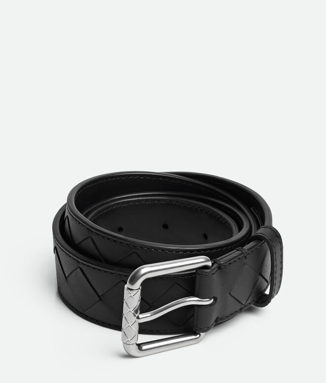 Belt in Intrecciato calf leather with metal buckle., , hi-res