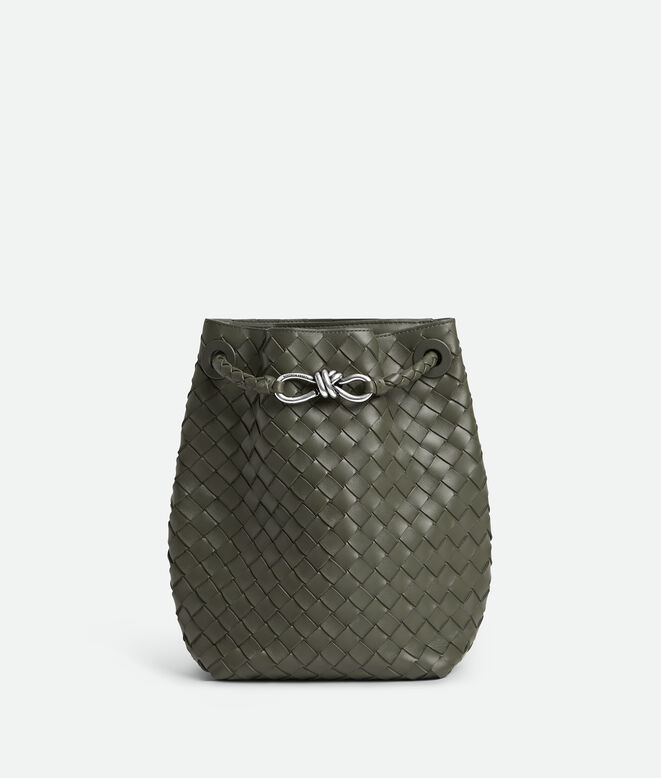 Bucket bag in supple Intrecciato leather with signature knot detail and sliding shoulder strap. , , hi-res