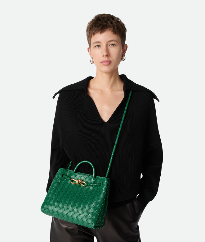 Top handle bag in supple Intrecciato leather with signature knot detail and sliding cross-body strap., , hi-res