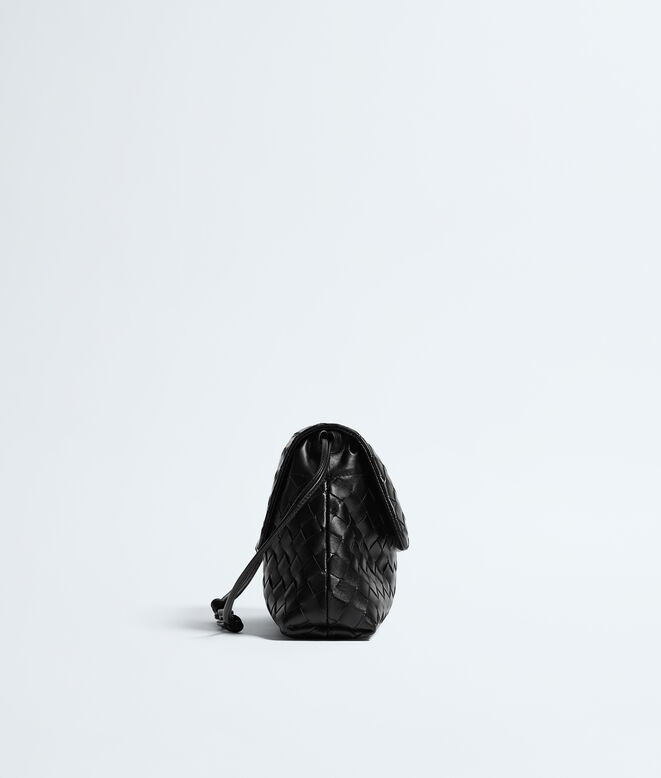 Pouch in Intrecciato leather with flap and drawstring closure, featuring a loop attachment for shoulder carry., , hi-res