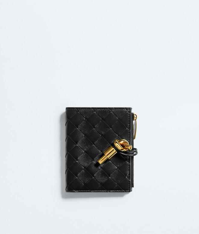 Small bi-fold wallet in Intrecciato nappa leather with signature knot detail. , , hi-res