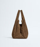 Shoulder bag with archival silhouette in soft Intrecciato suede, featuring a tie closure., , hi-res