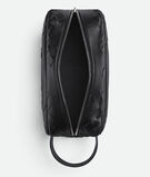 Pouch in smooth and Intrecciato silky calf leather with handle, featuring an archival all-over d&eacute;grad&eacute; effect., , hi-res