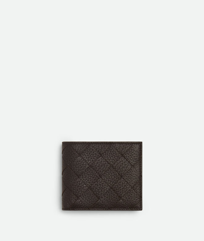 Bi-fold wallet in grained Intrecciato calf leather., , hi-res