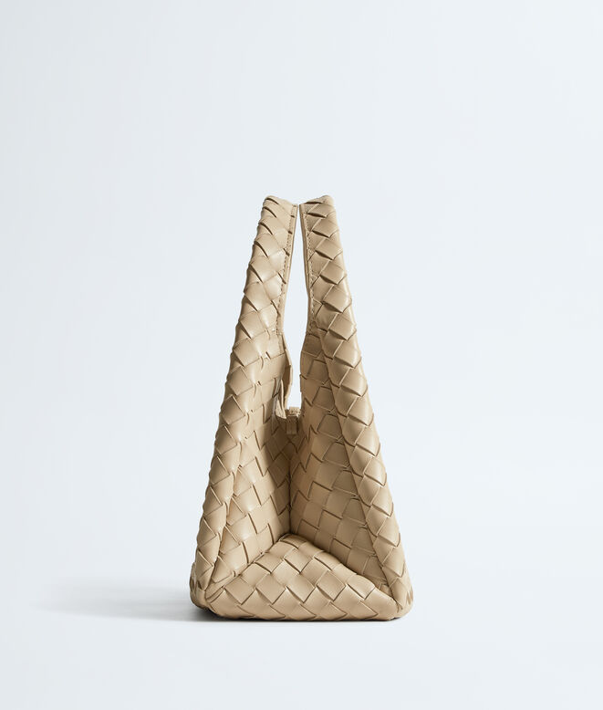 Shoulder bag with archival silhouette in supple Intrecciato leather, featuring a tie closure., , hi-res