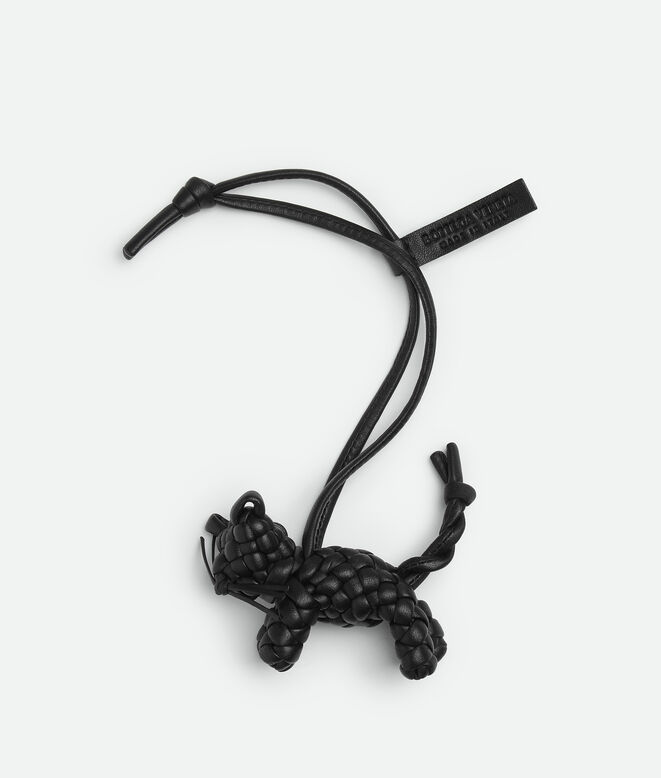 Charm realised in Intreccio nappa leather with cat shape, featuring a leather lanyard., , hi-res